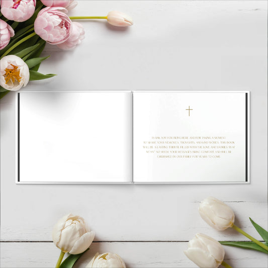 Personalised White Condolence Book – Simple & Elegant Memorial Guestbook