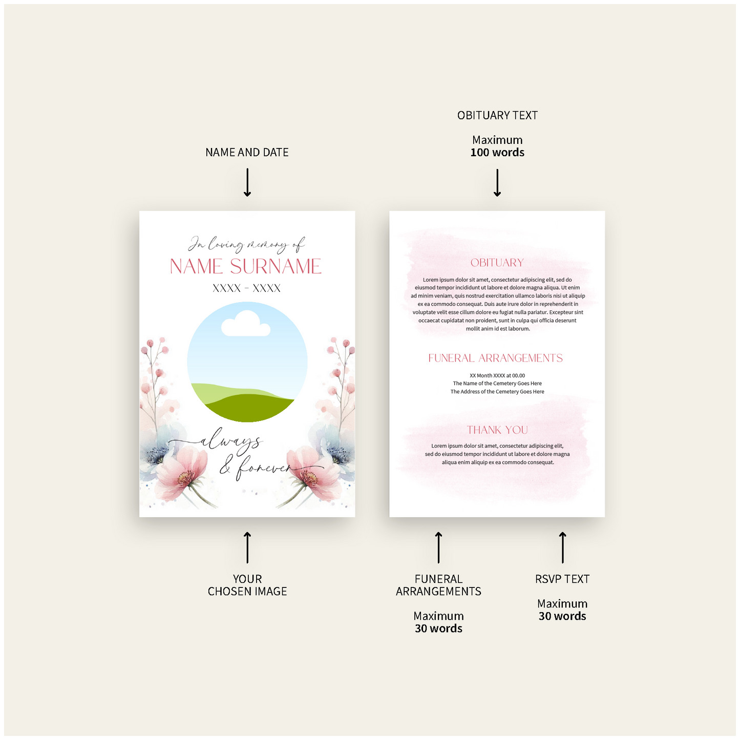 Custom Funeral Invitation | Pack of 10 WHT5