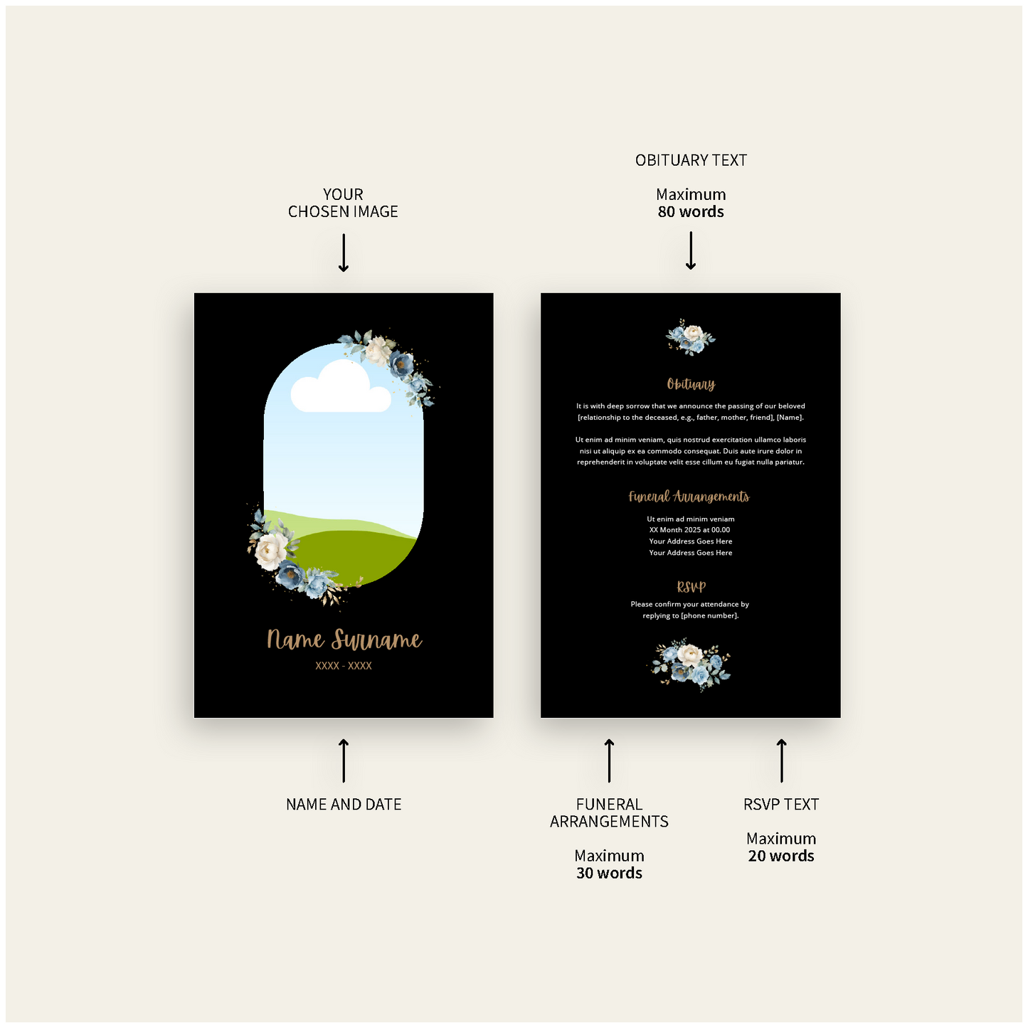 Custom Celebration of Life Invitations | Pack of 10 BLK1