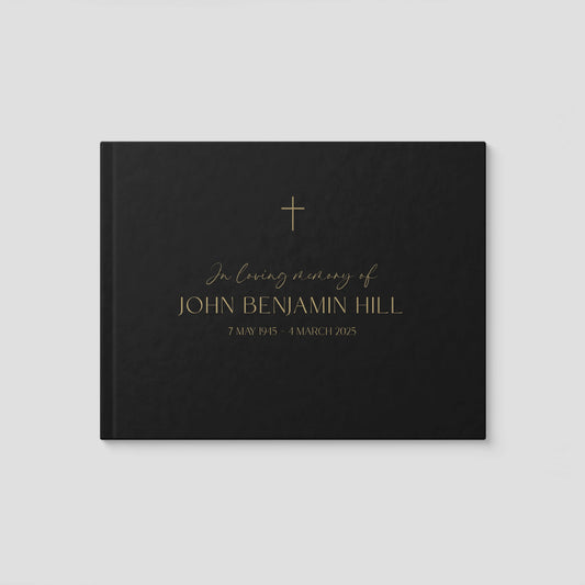 Personalised Black Condolence Book – Minimalist Memorial Guestbook
