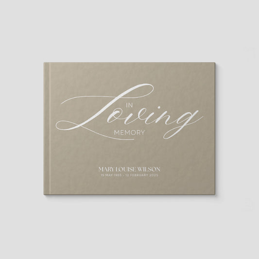 Personalised Beige Condolence Book – Timeless Memorial Guestbook