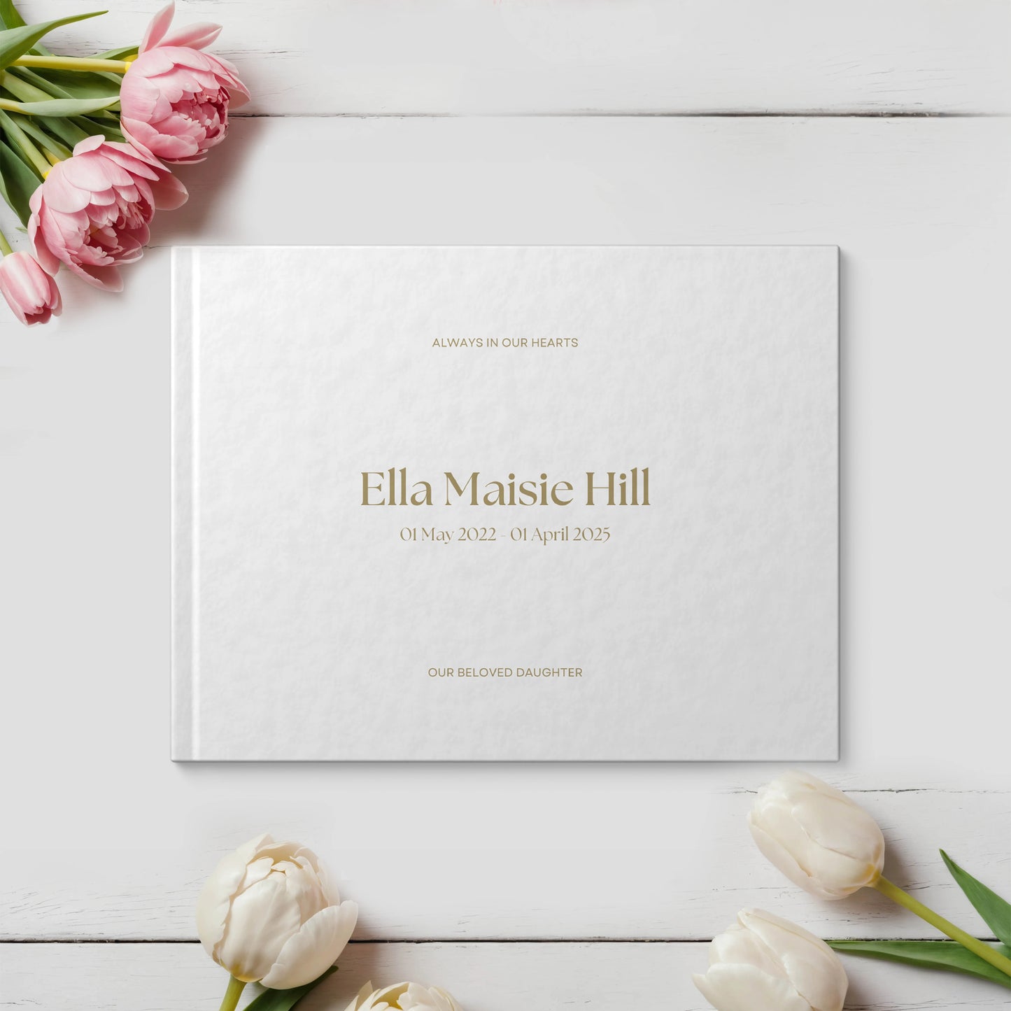Personalised White Condolence Book – Memorial Guestbook