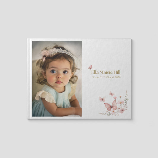 Personalised Condolence Book with Butterflies & Florals – Tribute for a Beloved Child