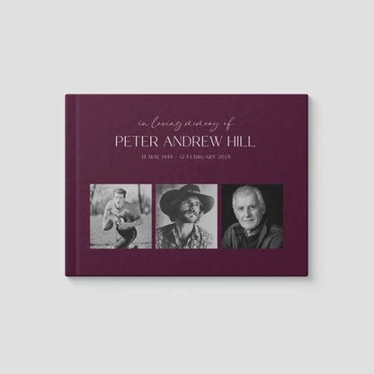 Personalised Dark Cherry Condolence Book – Elegant Memorial Tribute