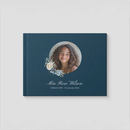 Personalised Cosmos Blue Condolence Book - Memorial Guestbook