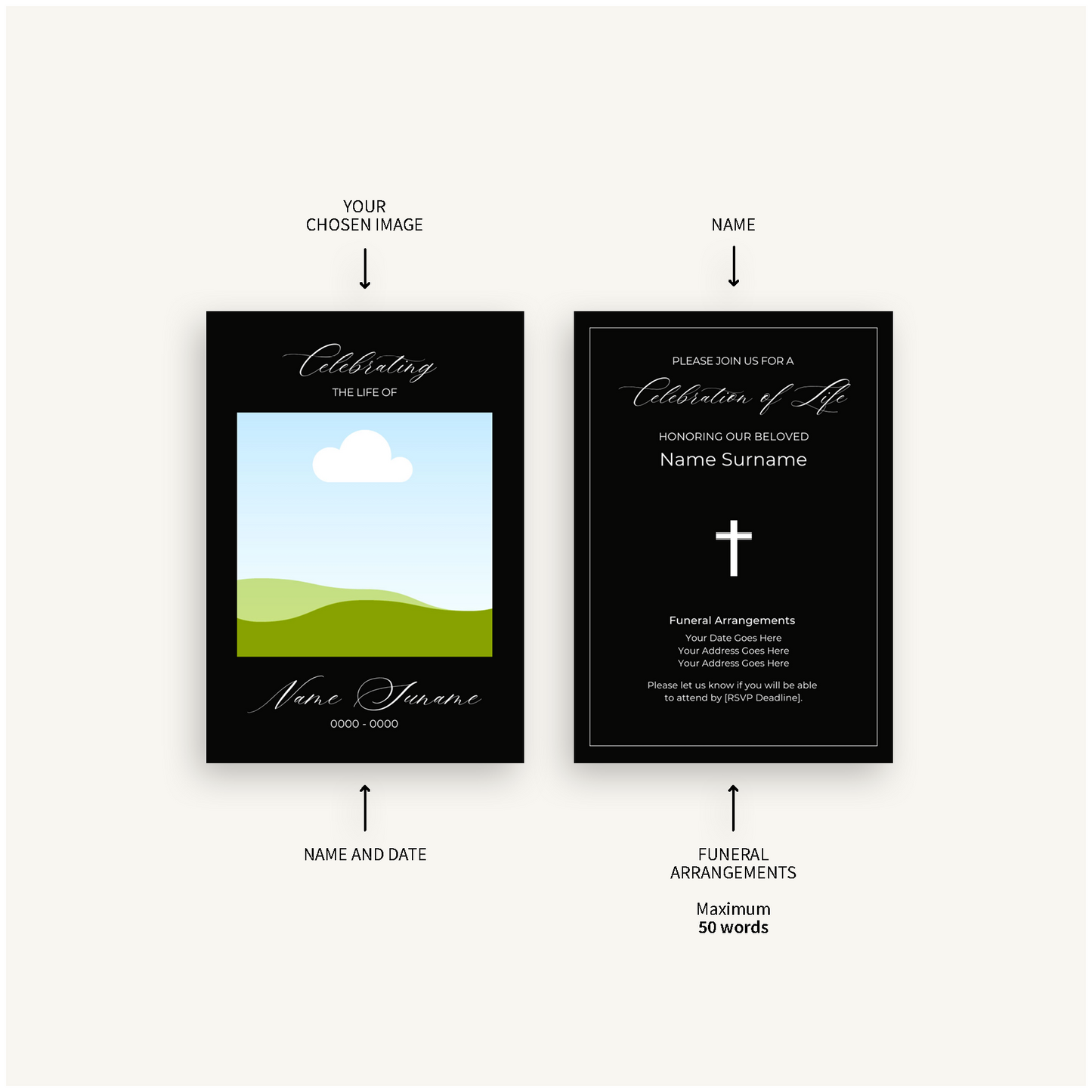 Custom Funeral Invitations | Pack of 10 BLK11