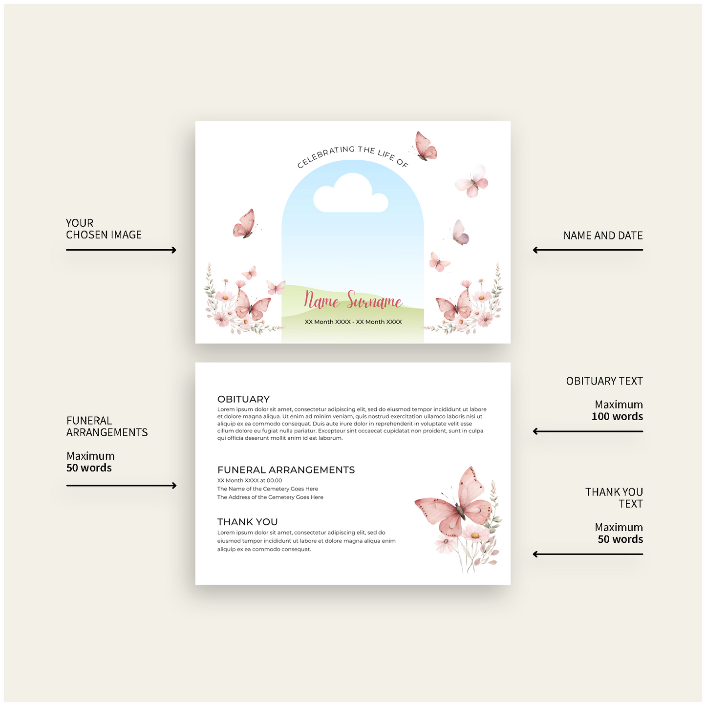Custom Child Funeral Invitations | Pack of 10 WHT10