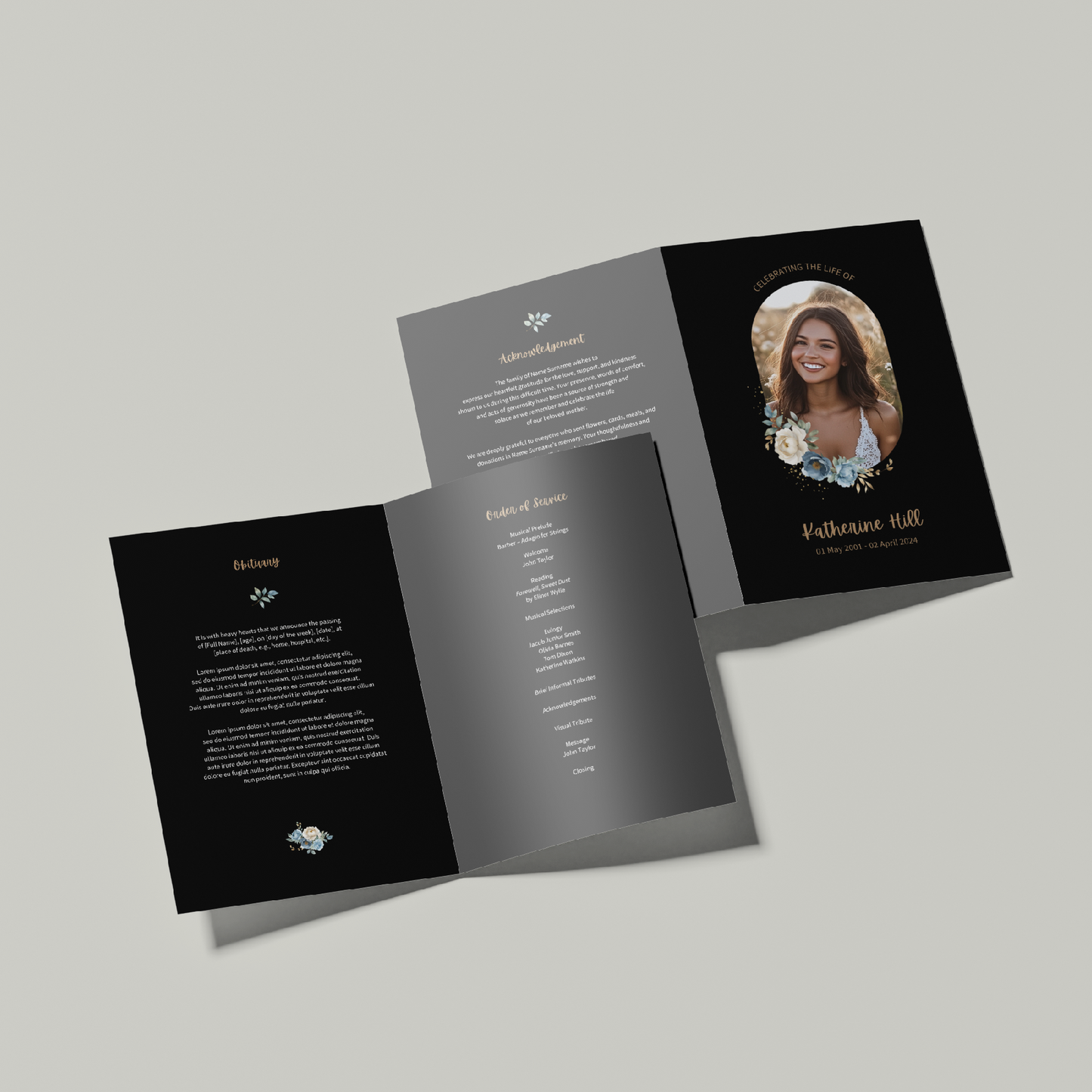 Custom Funeral Order of Service | Single-Fold Brochure BLK1