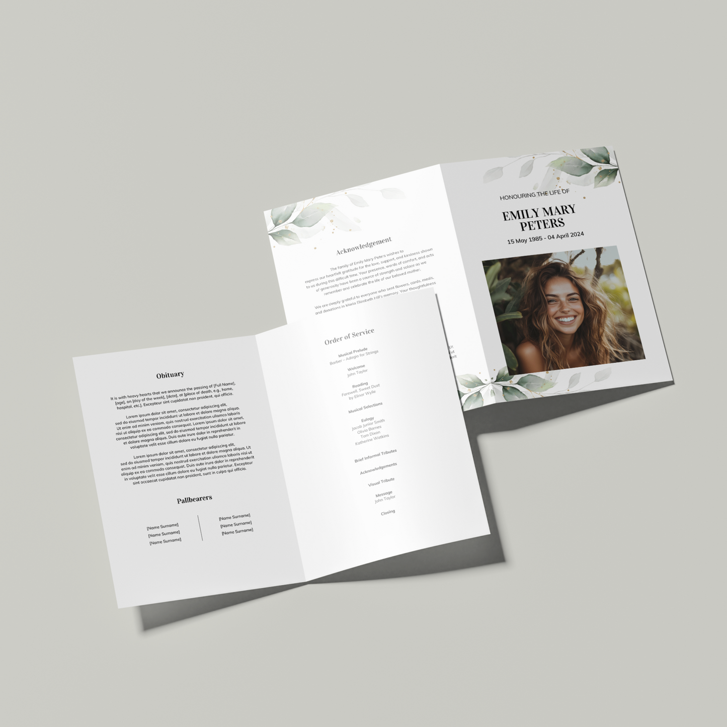Custom Funeral Order of Service | Single-Fold Brochure WHT8