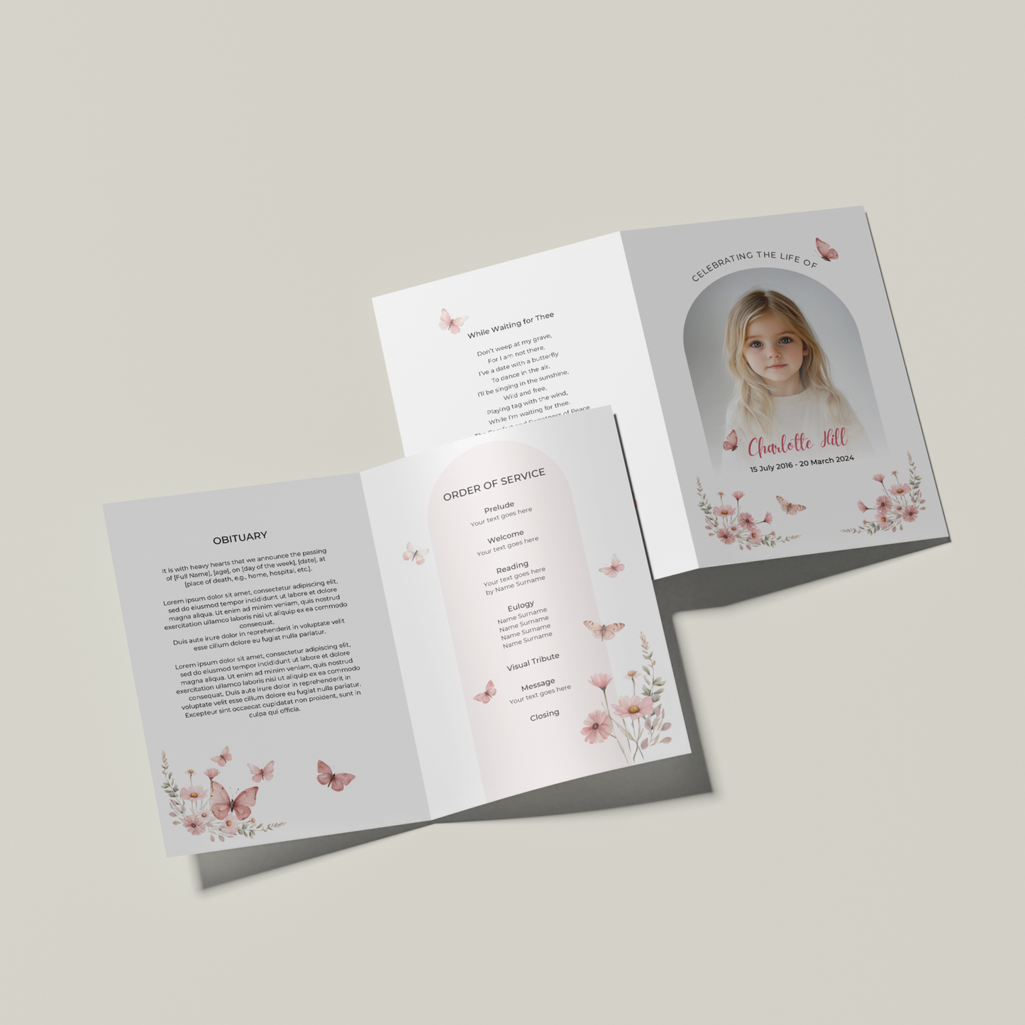 Custom Funeral Order of Service | Single-Fold Brochure WHT10