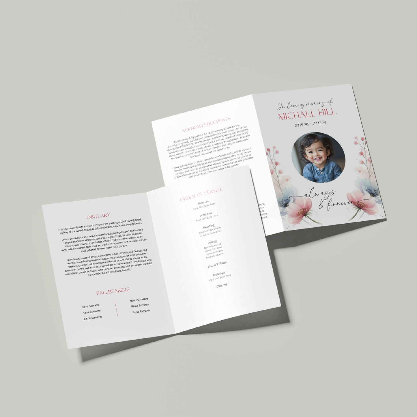 Custom Funeral Order of Service | Single-Fold Brochure WHT5