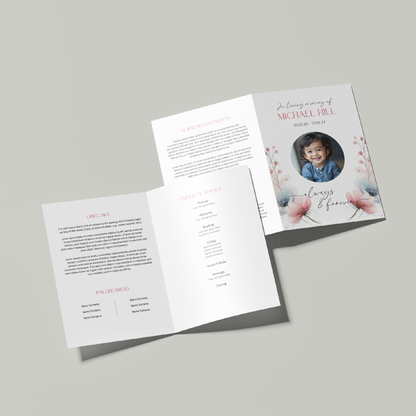 Custom Funeral Order of Service | Single-Fold Brochure WHT5