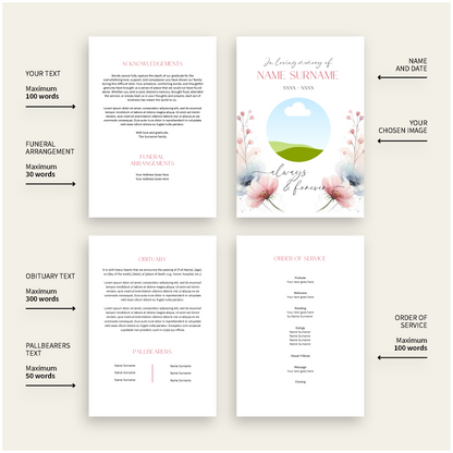 Custom Funeral Order of Service | Single-Fold Brochure WHT5