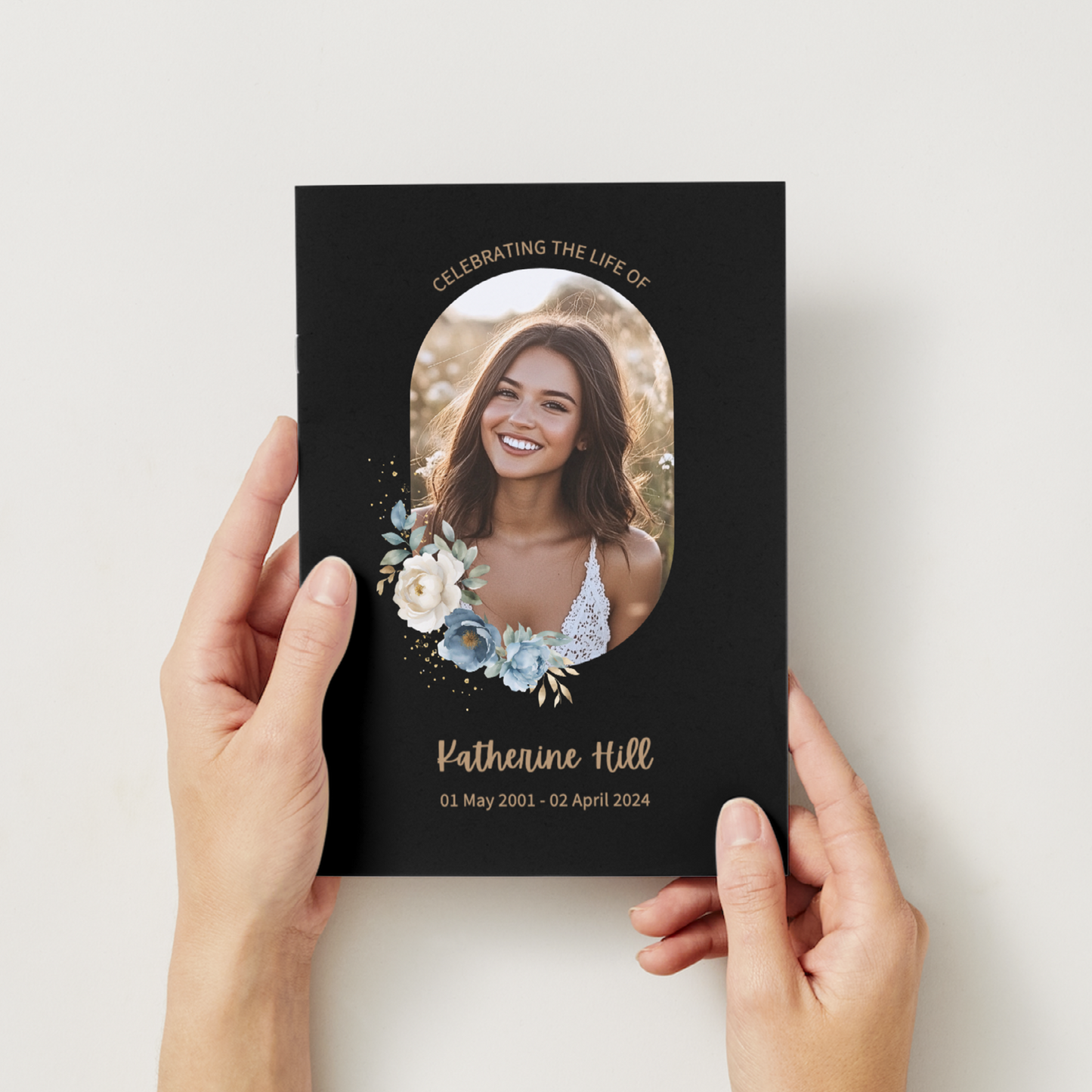 Elegant funeral order of service, single-fold memorial brochure