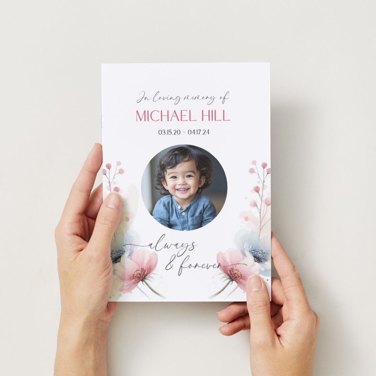 Elegant funeral order of service, single-fold memorial brochure