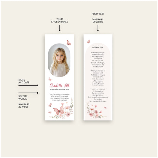 Detailed description how to personalise your memorial bookmark